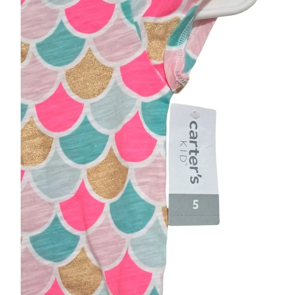 Carters Kid Mermaid Scales Print Tunic Top & 2 Pair Leggings Outfit Set Girls 5‎ - Picture 5 of 16